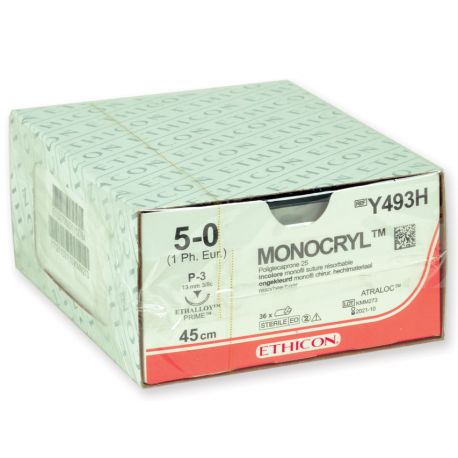 GIMA ABSORBIBLES ETHICON MONOCRYL - CALIBRE 5/0 AGUJA 13 MM (36 UDS)